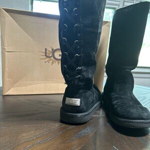 UGG Black Lace-Up Suede Boots